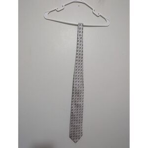 DeSantis‎ Collection Mens Silk Tie Silver Grey Geometric Diamond Made in Italy
